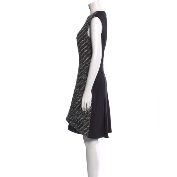 AKRIS PUNTO Black Gray Wool Tweed Mixed Media Knee-Length A-Line Dress EUC US 6 - Picture 2 of 12